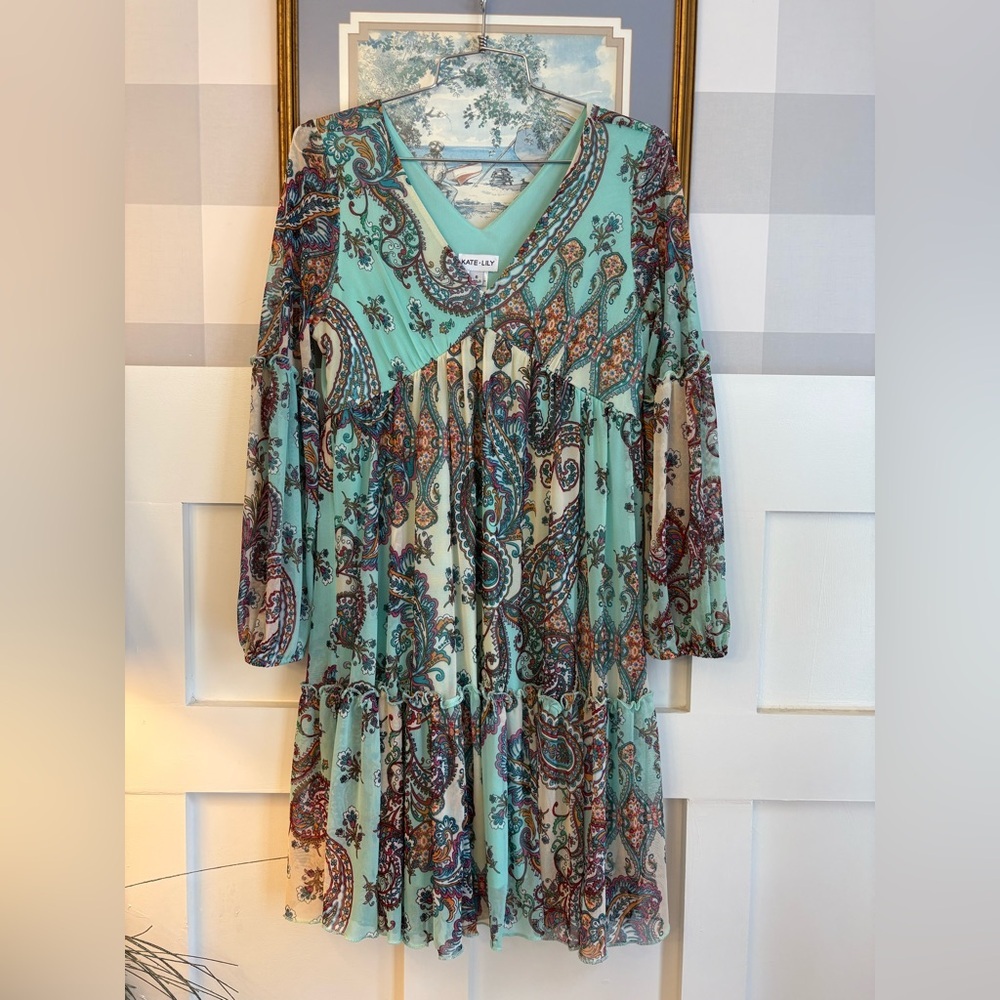 Kate and Lily Floral Bohemian Babydoll Paisley‎ V-Neck Dress Size 6